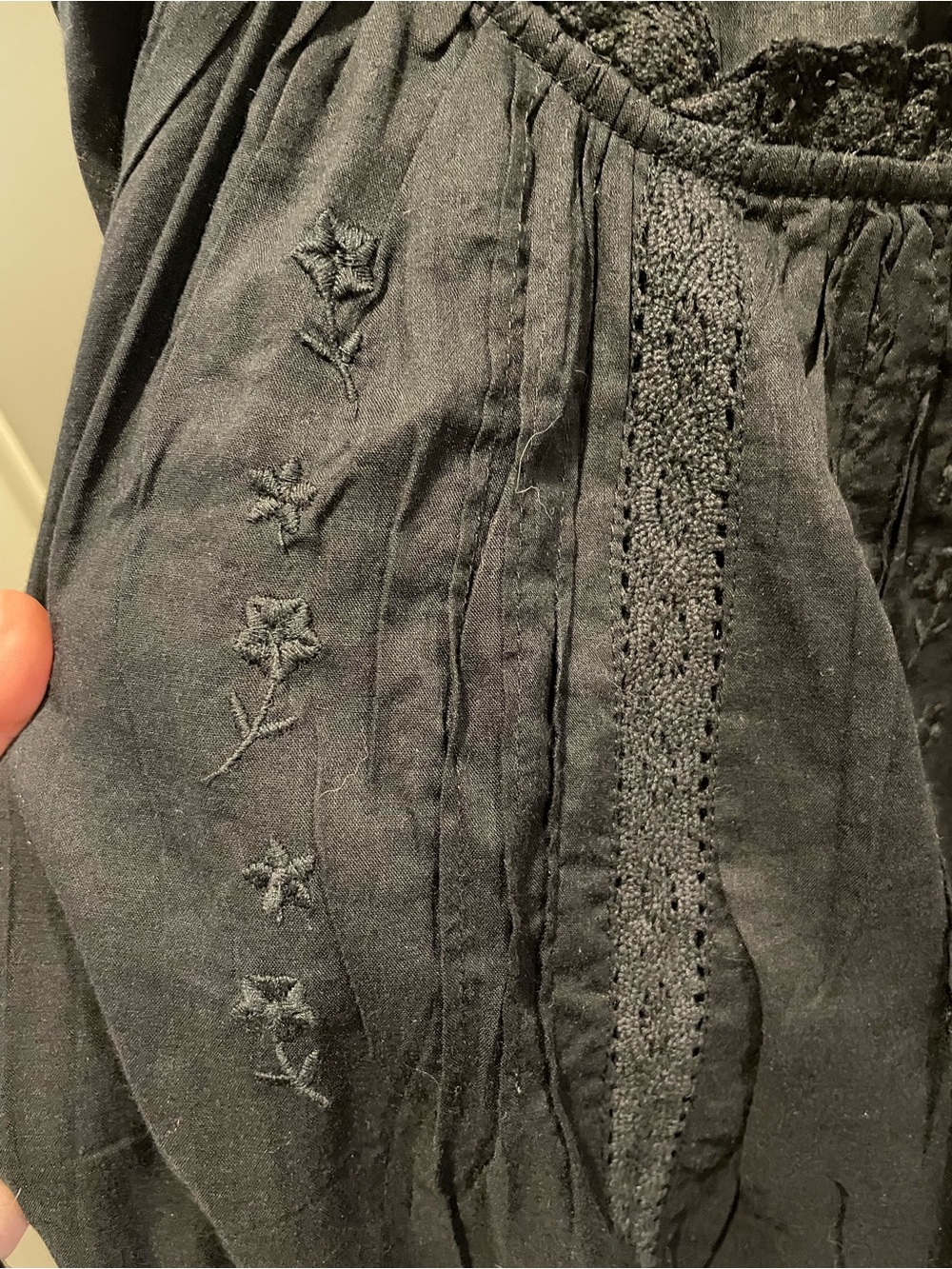 NATURAL LIFE Black Boho Peasant Mini Dress
with Crochet Trim - Picture 6 of 7